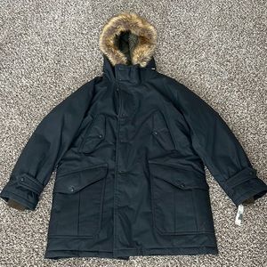 Double RL Special Issue Garment Wax canvas / Faux Fur Hood. NEW WITH TAGS Sz LG